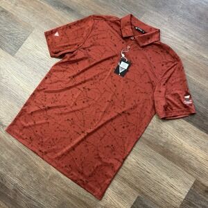 NWT Levelwear Golf Polo Red Geometric AOP Cabot Golf Club Men's Sz M Cape Breton